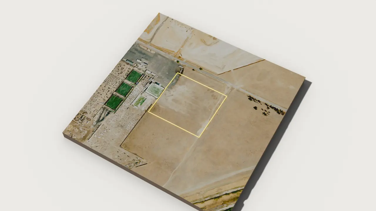 3D exhibit block of the 751 E Ellis Ave parcel with the assessor boundary in yellow